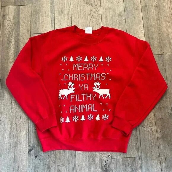 Merry Christmas Ya Filthy Animal Crewneck Christmas Sweater Size Small - Picture 1 of 4
